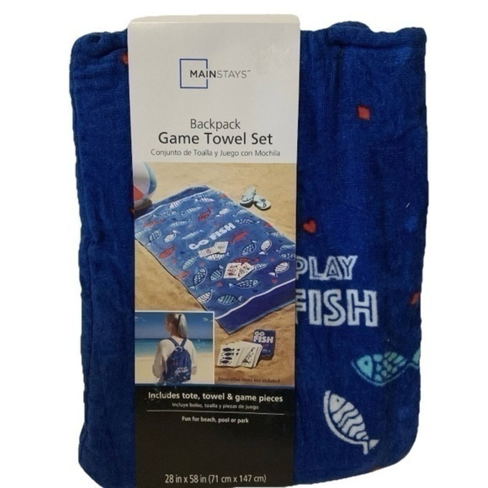 NWT. Mainstays Go Fish Game Towel Set with Backpack